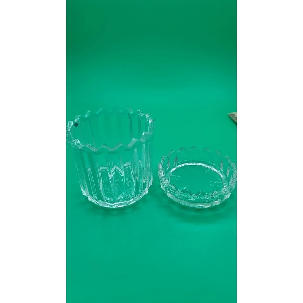 Vintage Glass Ribbed Jar With Lid, Anchor Hocking c1920 3.25 X 2.5 Trinkets‎